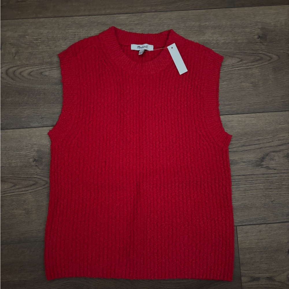 Madewell Vibrant Red Boucle Sleeveless Sweater